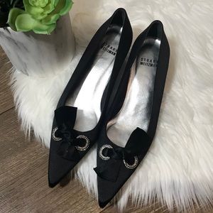 Stuart Weitzman Satin Crystal Pointed Toe Heels